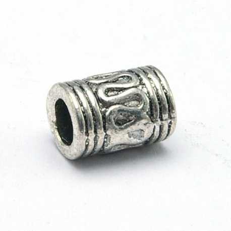DQ metaal, leerschuiver, zilver, 10 x 6 mm, rijggat 4 mm (5 st.)