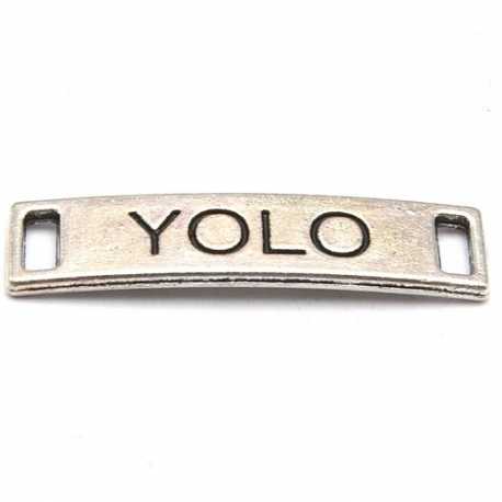 Tussenstuk, antique zilver, YOLO, 28 x 6 mm (3 st.)