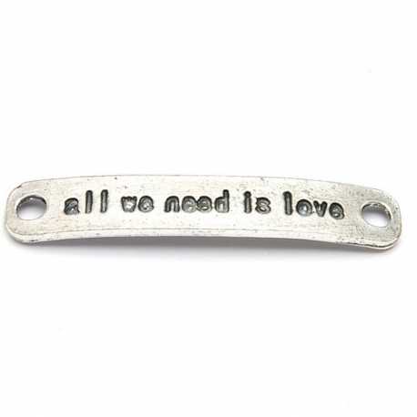 Tussenstuk, antique zilver, All we need is love, 40 x 7 mm (3 st.)