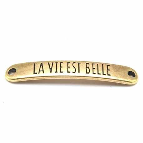 DQ tussenstuk antique goud quote La vie est belle 7 x 40 mm (1 st.)