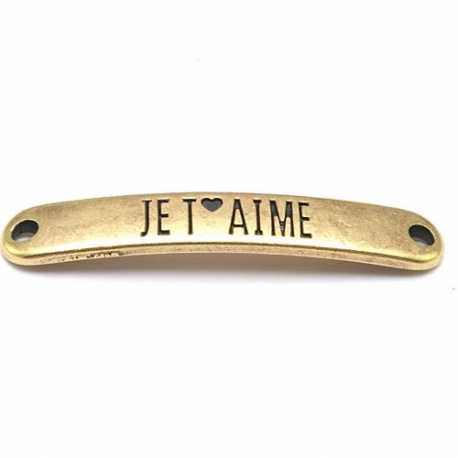 DQ tussenstuk antique goud quote Je t'aime 7 x 40 mm (1 st.)