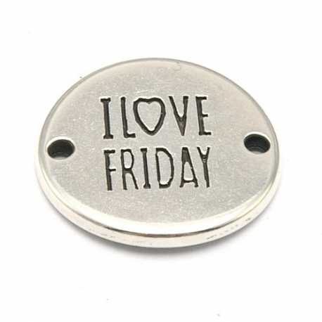 DQ tussenstuk antique zilver quote I love friday 20 mm (1 st.)