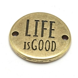 DQ tussenstuk antique goud quote Life is good 20 mm (1 st.)