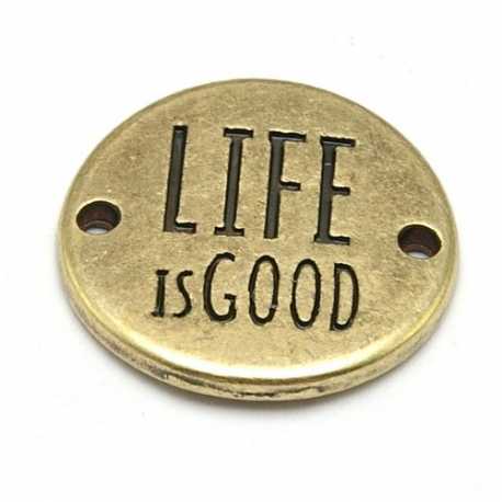 DQ tussenstuk antique goud quote Life is good 20 mm (1 st.)