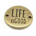 DQ tussenstuk antique goud quote Life is good 20 mm (1 st.)