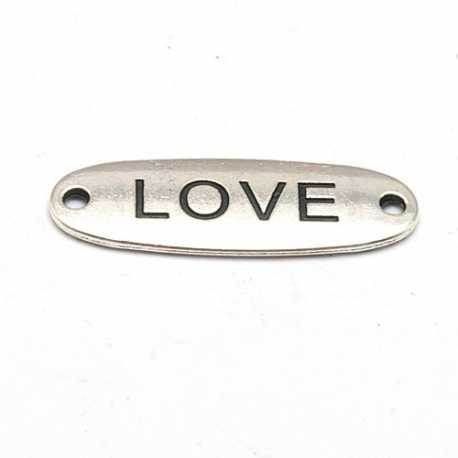 Tussenstuk, antique zilver, LOVE, 34 x 12 mm (3 st.)