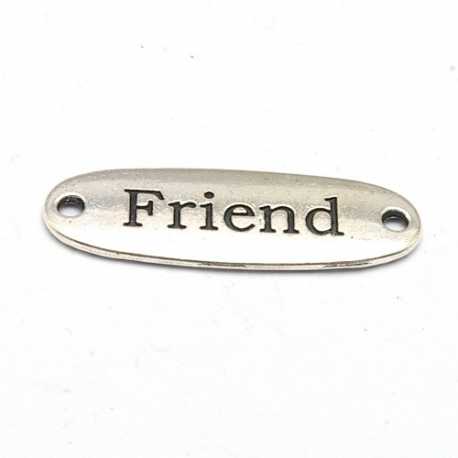 Tussenstuk, antique zilver, FRIEND, 34 x 12 mm (3 st.)