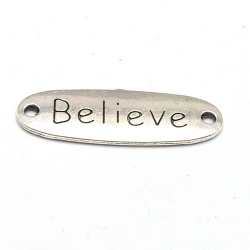 Tussenstuk, antique zilver, BELIEVE, 34 x 12 mm (3 st.)