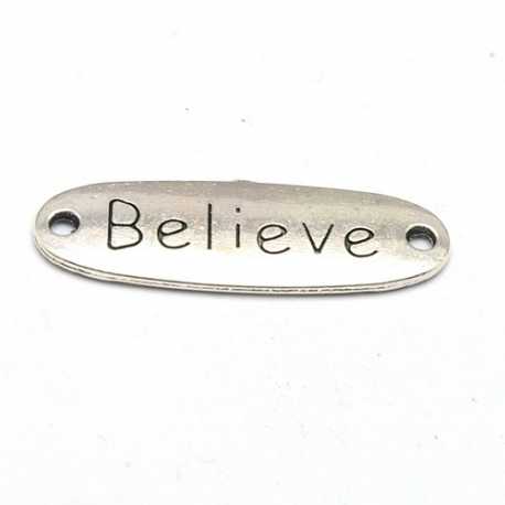 Tussenstuk, antique zilver, BELIEVE, 34 x 12 mm (3 st.)