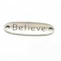 Tussenstuk, antique zilver, BELIEVE, 34 x 12 mm (3 st.)