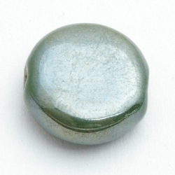 Keramiek kraal, rond (plat), metallic d.groen, 19 x 8 mm (3 st.)
