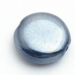 Keramiek kraal, rond (plat), metallic petrol, 19 x 8 mm (3 st.)