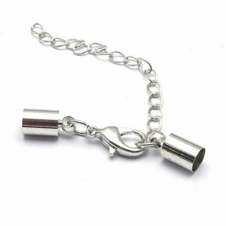 Eindkapje met karabijnslotje, antique zilver, 10 x 5 mm, binnenmaat 4,5 mm (5 st.)