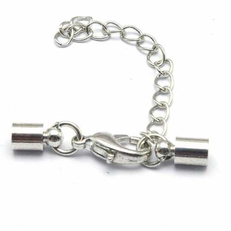 Eindkapje met karabijnslotje, antique zilver, 8 x 4 mm, binnenmaat 3,5 mm (5 st.)