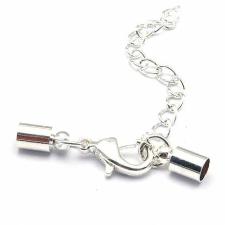 Eindkapje met karabijnslotje, zilver, 8 x 4 mm, binnenmaat 3,5 mm (5 st.)