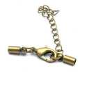 Eindkapje met karabijnslotje, antique goud, 8 x 3 mm, binnenmaat 2,5 mm (5 st.)