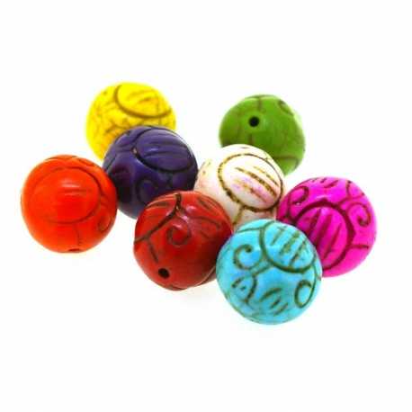 Gekleurd Turquoise kraal, rond, gecarved, mix, 10 mm (ca. 36 st.)