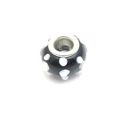 Glaskraal met groot rijggat, metalen kern, zwart, 9x14 mm (1 st)