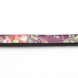 Natuurleer plat bloem paars/roze/groen 5mm (1 meter)