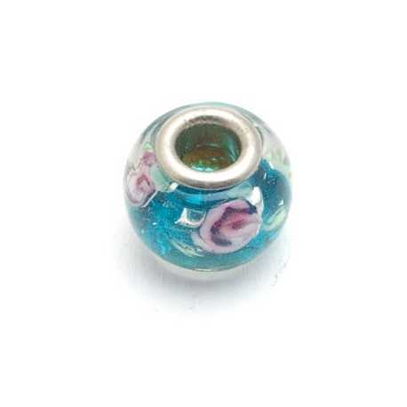 Glaskraal met groot rijggat, metalen kern, blauw, 9x14 mm (1 st)