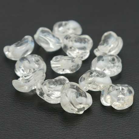 Glaskraal, bloemvorm, transparant met wit, 15 mm (20 st.)