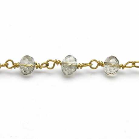 Jasseron ketting kralen goud rookgrijs AB 5x6 mm (1 mtr.)