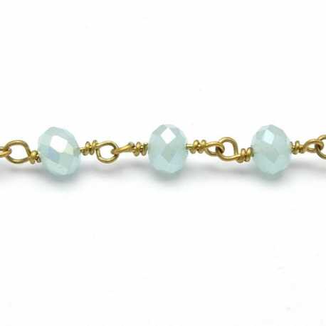 Jasseron ketting kralen goud mintgroen AB 5x6 mm (1 mtr.)